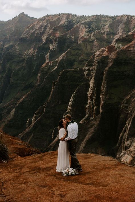 Hawaii Mountain Elopement, Waimea Canyon Elopement, Kauai Photoshoot, Bold Photography, Dunes Photoshoot, Mountain Inspiration, Kauai Elopement, Expensive Wedding Dress, Kauai Wedding