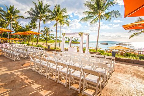 A beautiful ceremony setup at 'AMA 'AMA Patio at Aulani, A Disney Resort & Spa Aulani Wedding, Little Mermaid Wedding, Disney Weddings, Disney Fairy Tale Weddings, 2024 Wedding, Honeymoons, Future Goals, Baby Wedding, Disney Resort