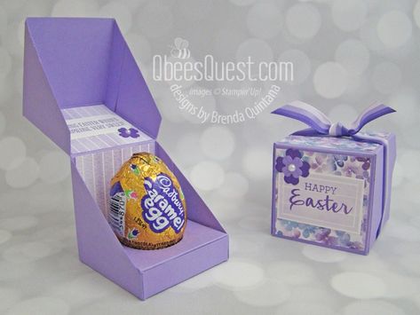 Cadbury Easter Egg Box - Qbees Quest Cadbury Easter Eggs, Easter Treat Box, Gift Card Holder Diy, Easter Paper Crafts, Stampin Up Easter, Easter Gift Boxes, Easter Favors, Easter Cards Handmade, Box Tutorial