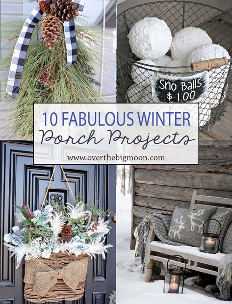 10 Wonderful Winter Porch Decor Ideas | From www.overthebigmoon.com Front Porch Winter Decor, Winter Porch Ideas, Winter Porch Decorations, Winter Front Porch Decor, After Christmas Decor, Winter Porch Decor, Decor After Christmas, January Decor, Rustic Winter Decor