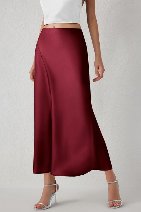 PRETTYGARDEN Women's Satin Midi Skirts 2024 Summer High Waisted A Line Elegant Cocktail Party Long Silk Skirt Mermaid Cocktail, Elegant Cocktail Party, Long Silk Skirt, Satin Midi Skirt, Long Skirts For Women, Streetstyle Fashion, Cocktail Party Dress, Long Skirts, Midi Skirts