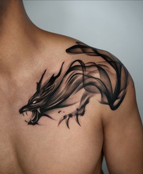 Cool Tattoos For Guys Shoulder, Back Tattoos For Guys Dragon, Dragon Tattoos Men, Japanese Arm Sleeve Tattoo For Men, Neck Dragon Tattoo, Mythical Tattoos Men, Dragon Tattoo Shoulder Men, Upper Arm Dragon Tattoo Men, Dragon Back Tattoos Men