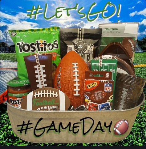 "Eat. Sleep. Football.  Repeat Sports gift basket!"- Sports Dad gift basket. Perfect for that Football Dad!l!"- Sports Dad gift basket. Football Raffle Basket Ideas, Football Gift Basket Ideas, Tailgate Gift Basket, Liquor Basket Ideas For Raffle, Social Prizes, Football Wreath Diy, Sports Gift Basket, Football Gift Baskets, Raffle Basket Ideas