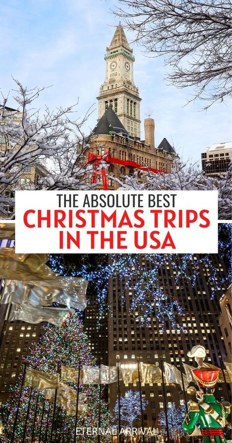 Top Us Travel Destinations, Christmas Travel Destinations Usa, Christmas Towns In The Us, Best Christmas Towns In The Us, Best Christmas Vacation Destinations, Christmas Destinations In The Us, Places To Travel For Christmas, Places To Visit For Christmas, Winter Vacations In The Us