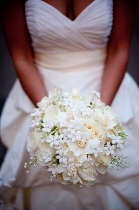 A Bridal Bouquet with White Stephanotis ... Ivory Bridal Bouquet, Silk Bouquet, Orange Blossoms, Winter Wedding Flowers, White Bridal Bouquet, White Wedding Bouquets, Ivory Bridal, Winter Wedding Dress, White Bouquet