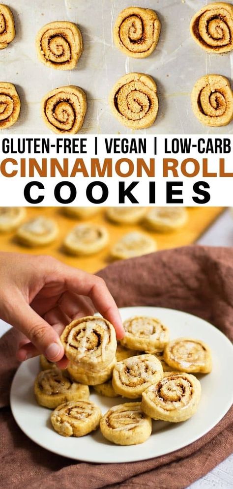 Gluten-free Cinnamon Roll Cookies (vegan with grain-free / keto options) Gluten Free Rolo Cookies, Healthy Cinnamon Roll, Icing Drizzle, Healthy Christmas Cookies, Healthy Cinnamon Rolls, Grain Free Cookies, Gluten Free Christmas Cookies, Cookie Contest, Keto Christmas Cookies