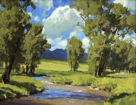 Impressionist Paintings Landscape, Oil Painting Trees, Paintings Landscape, Farm Paintings, Lake Painting, Landscape Landscape, Summer Painting, California Landscape, Cloud Art