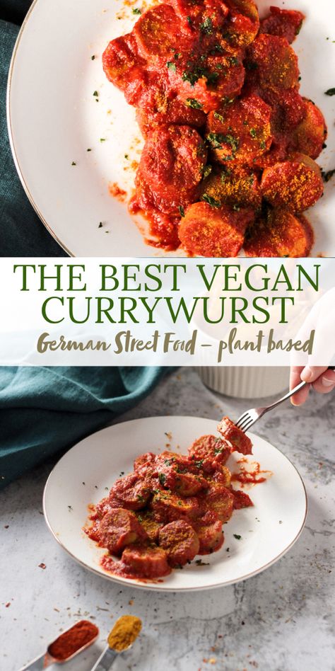 vegan Currywurst recipe Vegetarian German Food, Vegetarian German Recipes, Vegan Street Food Recipes, German Vegetarian Recipes, Vegan German Food, Vegan Street Food, Vegan German Recipes, Vegan Oktoberfest, Vegan Curry Sauce