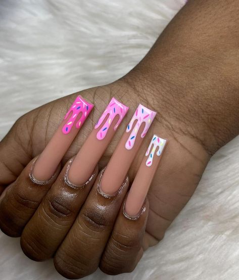 Sprinkle Nails, Melted Ice Cream, Ice Cream Nails, Multicolored Nails, Nail Art Stripes, Tapered Square Nails, Acrylic Toe Nails, Nail Designs Valentines, Colored Acrylic Nails