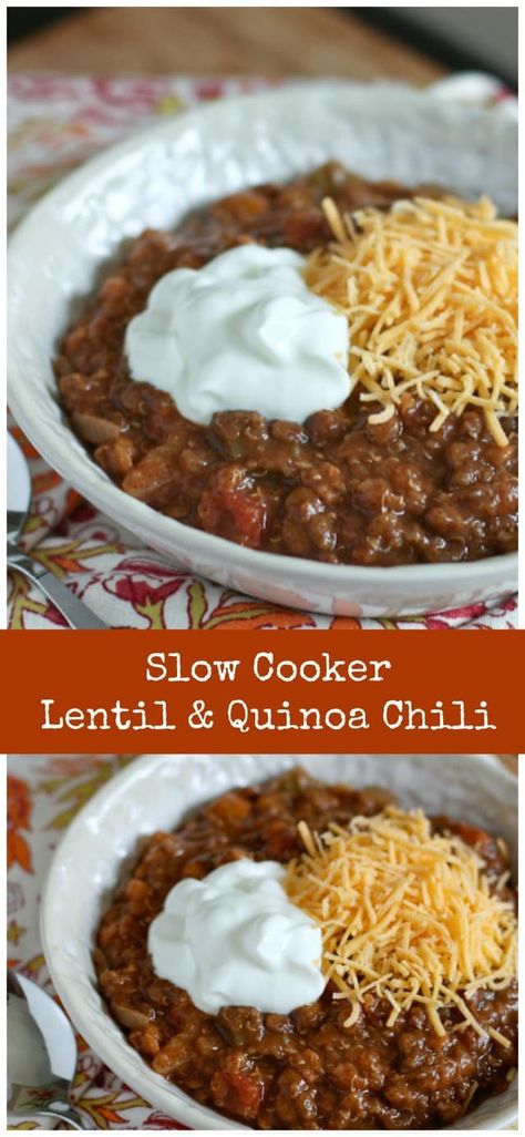 Lentils And Quinoa, Quinoa Chili, Slow Cooker Lentils, Vegan Slow Cooker, Vegetarian Dish, Slow Cooker Vegetarian, Lentil Recipes, Cool Weather, Quinoa Recipes