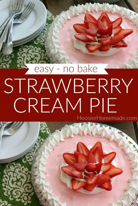 Only 4 ingredients is all you need for this delicious Easy Strawberry Cream Pie! Special enough for holidays yet easy enough for weeknight dessert! #strawberrypie #strawberrycreampie #pie Strawberry Whipped Cream Pie, Thawed Strawberry Recipes, Strawberry Cream Pie Recipe Easy, Easy Strawberry Cream Pie, Recipes Using Frozen Strawberries Desserts, Strawberry Cream Dessert, No Bake Strawberry Cream Pie, 5 Ingredient Strawberry Pie, Strawberry And Cream Pie