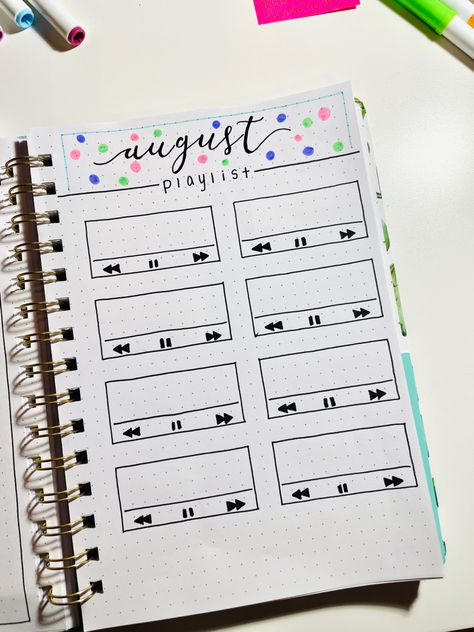 August Playlist Bullet Journal, August Playlist, Journal August, Bullet Journal August, Journal Inspo, Taking Shape, Journal Writing, Journal Ideas, Bullet Journal