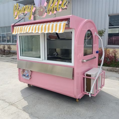 Food Truck Trailer Ideas, Cute Food Trailer, Gelato Kiosk, Pink Food Truck, Ice Cream Trailer, Ice Cream Kiosk, Breakfast Food Truck, Pink Trailer, Foodtrucks Ideas