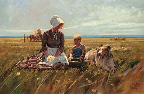 Prairie Pioneer Homestead Pioneer Paintings, Pioneer Aesthetic, Greg Olsen Art, Withering Heights, Pioneer Art, Pioneer Homestead, Western Art Paintings, Prairie Art, American Pioneers