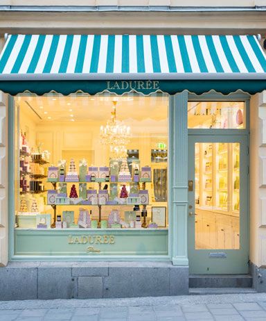 Striped Awning, Bakery Store, Windows Display, Laduree Paris, Store Concept, Exterior Signage, Bakery Design, Belek, Shop Fronts