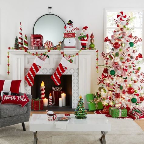 At Home on Instagram: "If Buddy the Elf designed a living room: Don’t be a cotton headed ninny muggins and shop the exclusive Elfin’ Around collection" Peppermint Candy Ornaments, Holiday Baubles, The Elf On The Shelf, Candy Ornaments, Candy Cane Ornament, Ornament Display, Retro Santa, Themed Christmas, Christmas Inflatables