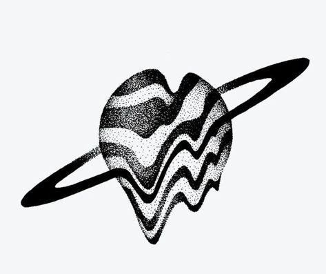 Melting Saturn Tattoo, Trippy Black And Grey Tattoos, Easy Shading Tattoo Ideas, Melted Tattoo Design, Easy Shading Tattoo, Melting Tattoo Designs, Saturn Return Tattoo, Melt Tattoo, Saturn Tattoo Design