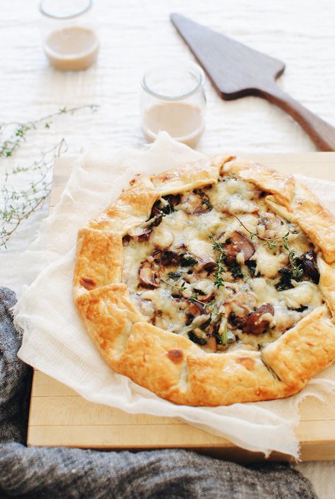 WITH BRANDY IN IT. It has brandy in it, but I felt like the title would slap my face if I included that. This galette is a major problem, guys. Because. My whole vision was a holiday appetizer. You make one, you slice it up, and you serve tiny, adorable pie-shaped slices on a platter … Cheese Galette, Mushroom Kale, Galette Recipes, Bev Cooks, Mushroom Appetizers, Holiday Appetizers Easy, Savory Tarts, Galette Recipe, Holiday Appetizer