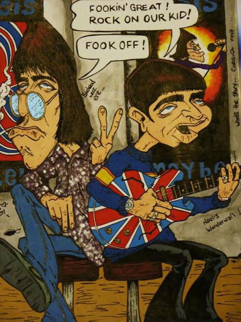 Oasis Drawing Band, Oasis Drawing, Oasis Fanart, Oasis Illustration, Posters To Draw, Uk Core, Liam And Noel Gallagher, Oasis Album, Liam Gallagher Oasis