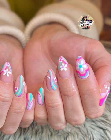 13 Going On 30 Nails, Challenging Nail Designs, Super Girly Nails, Groovy Summer Nails, M&m Nails, Nails Challenge, Groovy Nail Art, Groovy Nails, Teen Nails