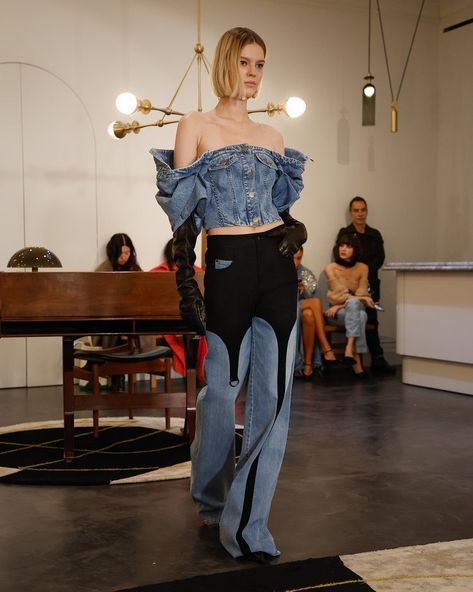 AUTUMN WINTER 2023 — HELLESSY Denim Techniques, Long Denim Skirt Outfit Ideas, Denim Ruffles, Denim Moodboard, Geometric Pattern Hexagon, Oversized Denim Jacket Outfit, Denim Jacket Outfit Ideas, Denim Skirt Outfit Ideas, Long Denim Skirt Outfit