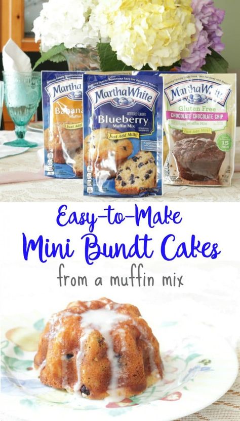 Easy-to-Make Mini Bundt Cakes from a muffin mix and Greek yogurt #ad Mini Bunt Cake, Mini Bundt Cakes Recipes, Bundt Pan Recipes, Blueberry Bundt, Blueberry Bundt Cake, Bundt Recipes, Nothing Bundt Cakes, Mini Bundt, Pampered Chef Recipes