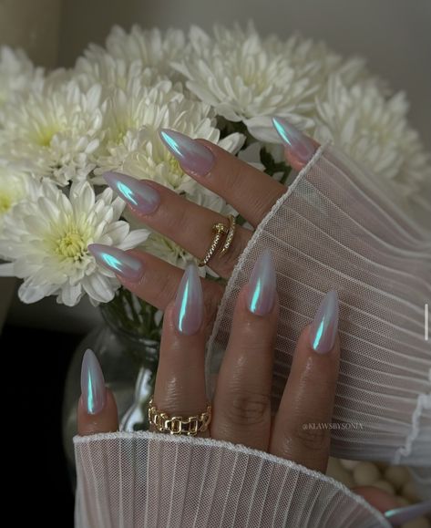 Turquoise Nail Designs, Blue Chrome Nails, Turquoise Nails, Chrome Powder, Pastel Nails, Fabulous Nails, Dream Nails, Funky Nails, Chic Nails