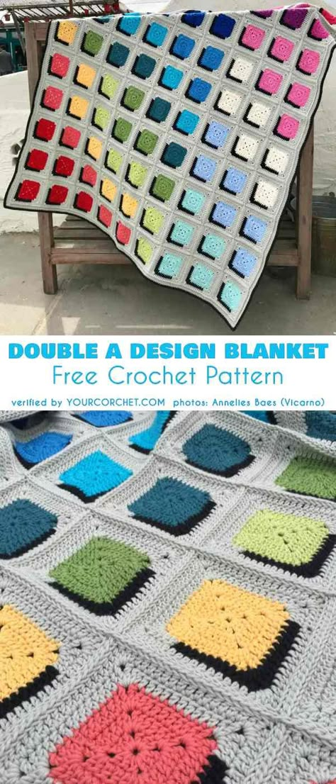 Double A Design 3D Blanket Free Crochet Pattern Knit Afghan, Motifs Granny Square, Afghan Squares, Knit Patchwork, Crocheted Blanket, Confection Au Crochet, Crochet For Beginners Blanket, Patchwork Blanket, Crochet Blanket Afghan