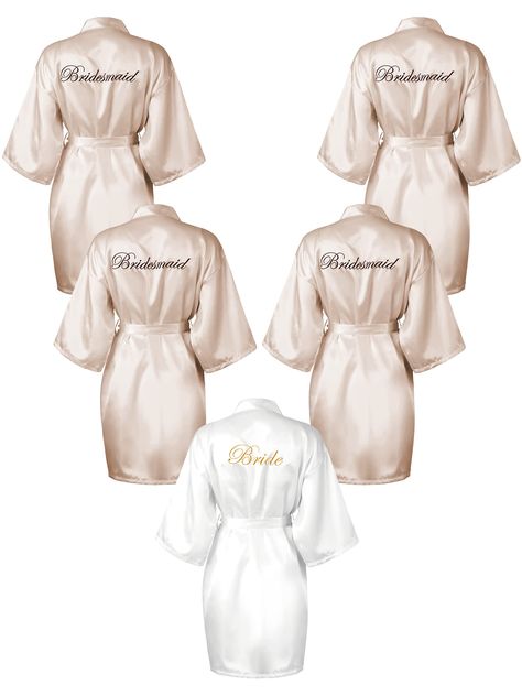 PRICES MAY VARY. Sufficient Quantity: you will get a total of 5 pieces of robes, namely, 1 piece of bride robe and 4 pieces of bridesmaid robes, ample quantity and bright colors can satisfy your various needs, you can also share them with your family members and friends Embroidery 'bride' and 'bridesmaid': the bride and bridesmaids robes sets are embroidered with words 'Bride' and 'Bridesmaid' on the back, and the words' color is golden, which is exquisite and emerge three-dimensional effect, wi Embroidery Bride, Bride Kimono, Satin Bridesmaids Robes, Bridesmaids Robes, Bridesmaid Kimono, Bridesmaid Satin, Satin Robes, Embroidered Robes, Bridesmaid Dressing Gowns