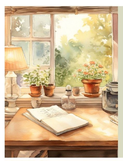 Cozy Watercolor Painting, Coffee In Bed, Loose Watercolor, Painting Inspo, Watercolor Paintings Tutorials, Nature Art Painting, Cozy Room, Architectural Inspiration, Painting Tutorial