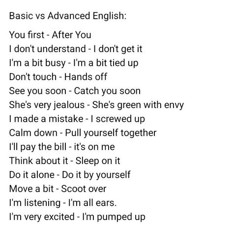 Basic vs advanced English words #ielts #English #vocabulary #grammar #learning Better Vocabulary Words, Advanced English Vocabulary Words, High Vocabulary Words, Scholarly Academia, Big Vocabulary Words, English Words Vocabulary, Advanced Words, Advanced English Words, English Vocabulary List