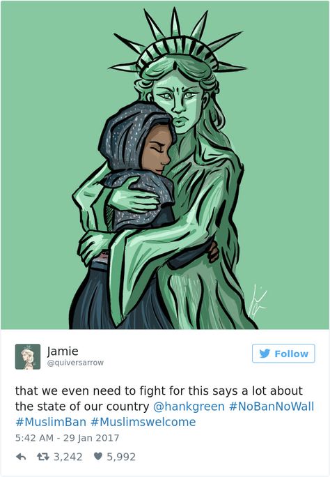 15+ Artists Around The World Respond To Trump's Refugee Ban Statue Of Liberty Drawing, Kuala Lampur, Liberty Statue, The Statue Of Liberty, Intersectional Feminism, Landscape Poster, Lauren Jauregui, A Symbol, Faith In Humanity