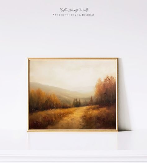 Art For Library, Aesthetic Oil Painting, Cottagecore Autumn, Warm Tone, Autumn Landscape, Autumn Aesthetic, Wall Art Vintage, Painting Wall Art, Oil Painting Landscape