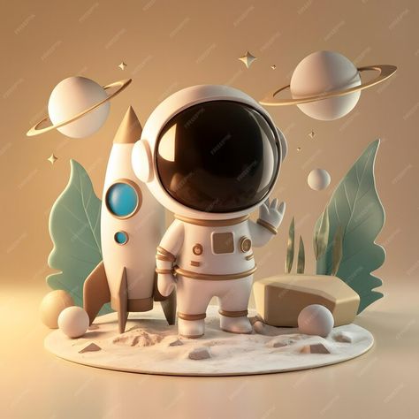 Premium Photo | 3D rendering C4D cartoon style white and beige colors A tiny astronaut stands next to the rocket 3d Modeling Ideas, Tiny Astronaut, 3d Astronaut, Virtual Reality Art, Astronaut Illustration, 3d Inspiration, Astronaut Art, Blender Tutorial, White And Beige