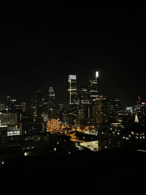 Philadelphia skyline at night. Dark background with glowing city lights. Philly Night Aesthetic, Philadelphia City Aesthetic, Philly At Night, Philadelphia At Night, City Skyline Aesthetic, Philadelphia Aesthetic, Philly Skyline, City Skyline At Night, Skyline Night