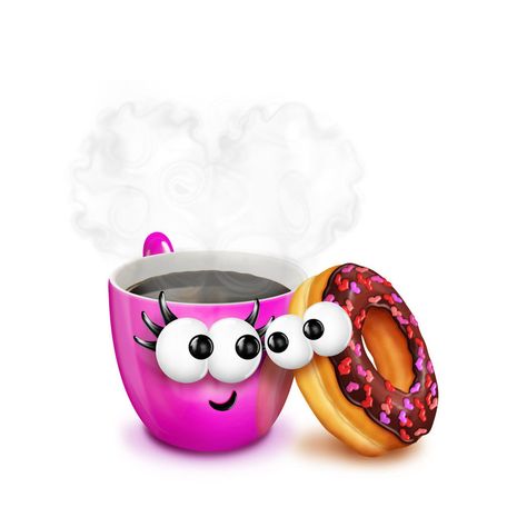 Coffee And Donuts Pictures, Donuts Pictures, Donut Maker Recipes, Cartoon Coffee Cup, Donut Pictures, Donut Maker, Cake Drawing, Donut Decorations, Cartoon Food