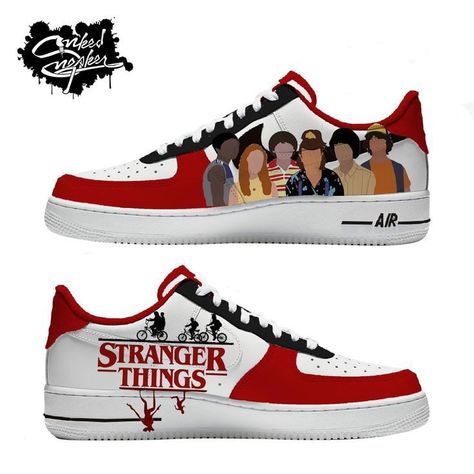 Custom Nike Shoes Stranger Things, Nike Air Force 1 Stranger Things, Stranger Things Custom Shoes, Custom Shoes Stranger Things, Stranger Things Converse, Stranger Things Vans, Stranger Things Items, Stranger Things Shoes, Customized Earrings