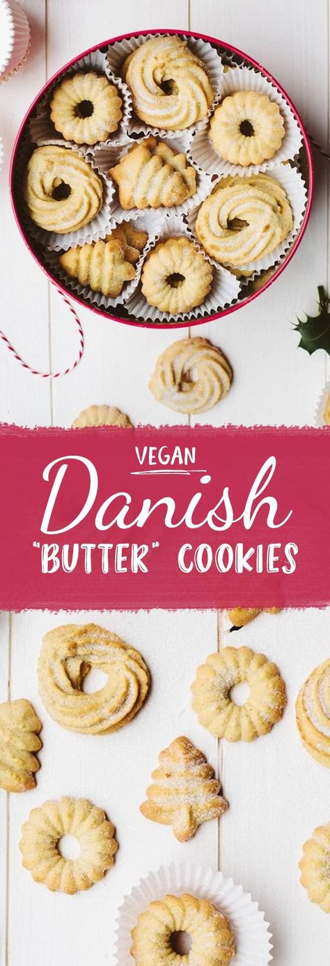 Vegan Danish Butter Cookies Vegan Danish Butter Cookies, Gluten Free Danish Butter Cookies, Vegan Butter Cookies, Vegan Butter Cookies Recipe, Vegan Danish, Sugar Foods, Patisserie Vegan, Vegan Christmas Cookies, Danish Butter Cookies