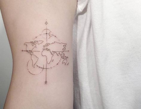 World Map Compass Tattoo, Map Compass Tattoo, World Map Tattoo, World Map Tattoos, Map Tattoo, Compass Tattoo Design, Map Compass, Map Tattoos, Muster Tattoos