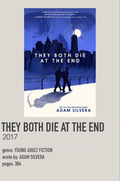 Minimalist Book Poster, Book Posters Minimalist, They Both Die At The End, Literature Poster, Adam Silvera, Literature Posters, Book List Must Read, Haunting Stories, Minimalist Book