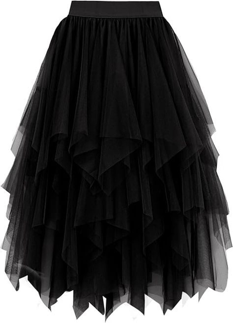 Amazon.com: Ellames Women's Tulle Skirts High Low Layered Puffy Fairy Skirts Midi Length Irregular Tutu Skirt : Clothing, Shoes & Jewelry Gothic Ruffled Skirt For Party, Black Layered Tulle Skirt, Gothic Flowy Tiered Skirt, Gothic Asymmetrical Skirt With Ruffles, Luxury Black Tulle Skirt, Black High Low Skirt, Poofy Skirt, Womens Tulle Skirt, Tulle Skirt Black