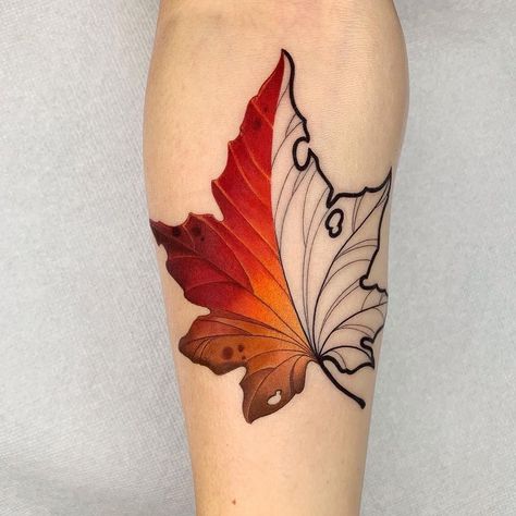 Maple Leaves Tattoo, Pet Portrait Tattoos, Marigold Tattoo, Small Matching Tattoos, Portrait Tattoos, Red Bud, Different Artists, Old Tattoos, Unique Tattoo Designs