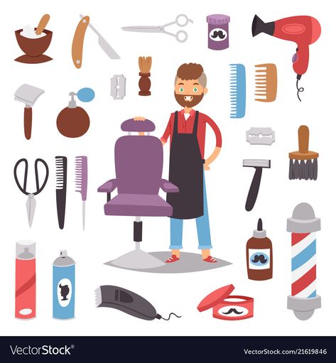 Barbershop hairdresser beard hipster man Vector Image Barber Images, Hairstyle Illustration, Beard Illustration, Hipster Illustration, Hipster Beard, Man Vector, Flat Design Illustration, Birthday Cards For Boys, Hipster Man