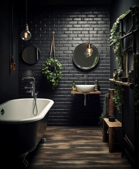 Gothic Bathroom Ideas, Black Bathroom Light, Black Faucet Bathroom, Gothic Bathroom, Black Bathroom Decor, Dark Bathrooms, Black Interior Design, Dark Home Decor, Goth Home Decor