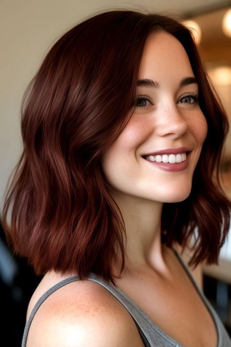 Chocolate Auburn Lob, autumn hair colour idea Auburn Lob, Auburn Hair Colour, Butter Blonde Balayage, Chocolate Auburn Hair, Season Butter, Hairstyles For Seniors, Butter Blonde, Hair Colour Ideas, Subtle Blonde Highlights