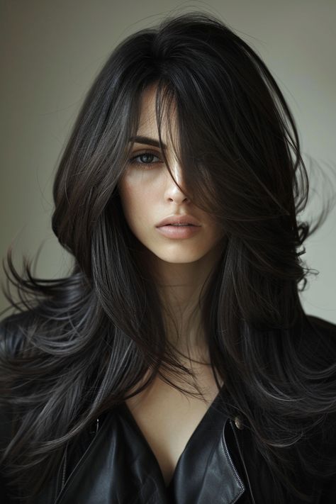 Long Dark Brown Hair With Layers, Dark Balayage, Fashionable Hairstyles, Voluminous Waves, Soft Dramatic, Beach Ideas, Long Layered Haircuts, Long Dark Hair, Mob Wife