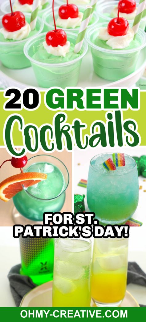 You’re going to love these fun St. Patrick’s Day Drinks! It doesn’t matter if you are having an adult St. Patrick’s Day party or a mocktail for the kids, all of these green drink recipes can be used for any kind of drink! St Patrick Day Alcohol Drinks Cocktail Recipes, St Patty Day Drinks Alcohol Easy, Green Drinks For St Pattys Day, Green Colored Drinks, Green Alcoholic Drinks St. Patrick's Day, St Paddy’s Day Drinks, Green St Patrick’s Day Cocktail, Green St Patricks Day Drinks, St Patrick's Day Cocktail