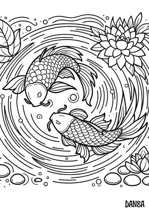 Koi Fish In A Pond Printable Coloring Page Fishes Coloring Pages, Koi Fish Coloring Pages, Koi Fish In A Pond, Fish In A Pond, Fish Mandala, Kids Printable Coloring Pages, Fish Coloring, Fish Coloring Page, Carpe Koi