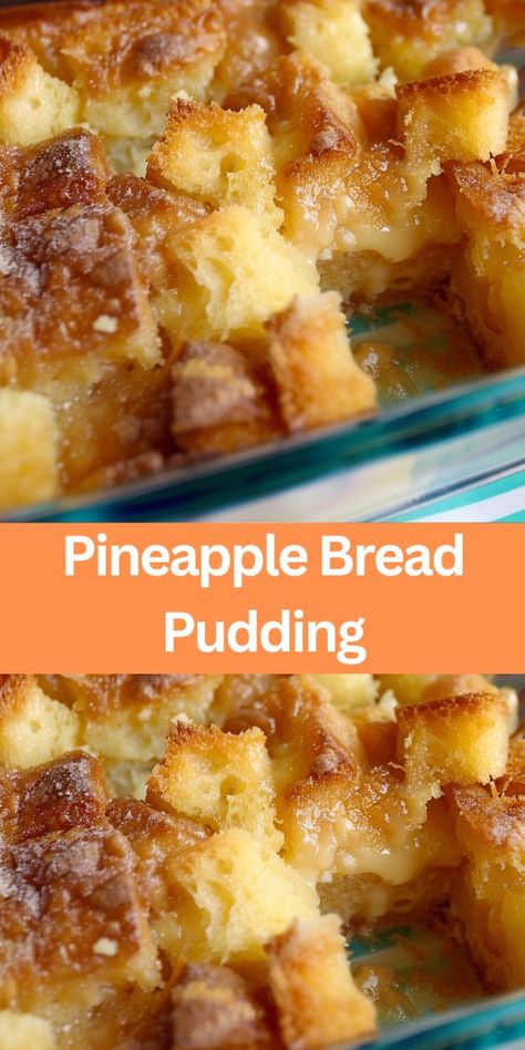 Looking for a delicious and easy dessert? Try this Pineapple Bread Pudding recipe! Made with simple ingredients like bread, eggs, butter, and crushed pineapple, it's a sweet and tropical twist on a classic favorite. Perfect Pineapple Bread Pudding, Lunch Casserole, Traditional Bread Pudding, Homemade German Chocolate Cake, Pineapple Bread, Potato Pudding, Pineapple Chunks, Homemade Bread Easy, Pineapple Recipes