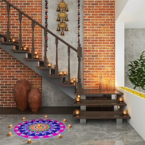 interior-design-services-near-you Staircase Wall Design Indian, Staircase Indian Home, Indian Brick House, Duplex Staircase Design Indian, Indian Stairs, Staircase Wall Decor Indian, Brick Staircase, Stairs Wall Design, Staircase Wall Design